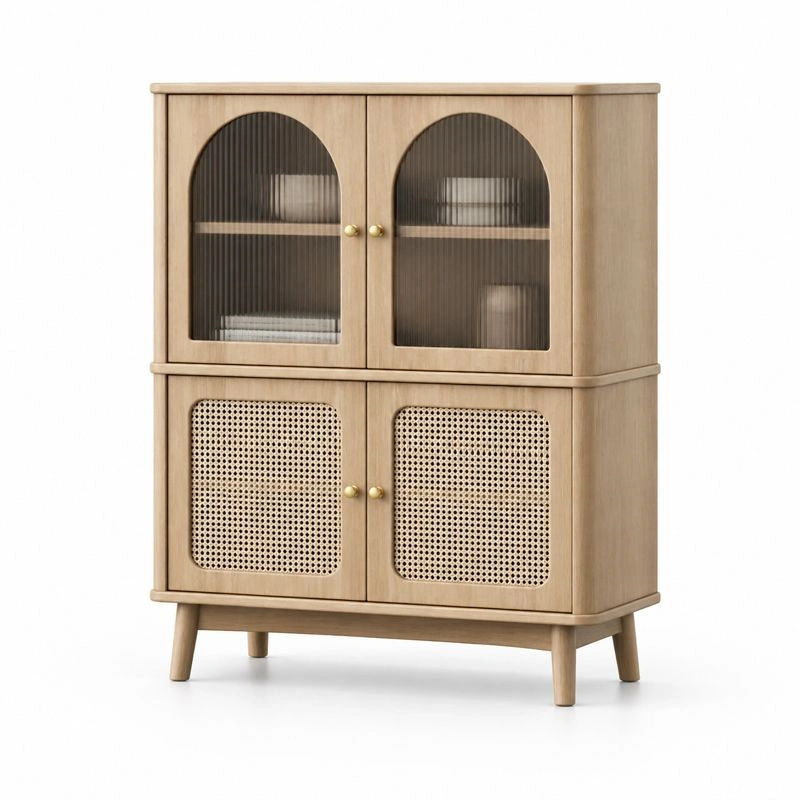 Armoire bois naturel avec portes vitrees